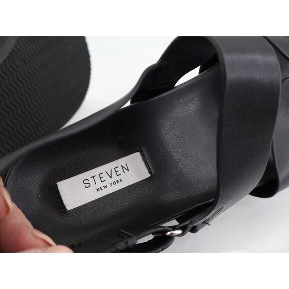 Steven Steve Madden Faun Sandals Womens 11 Black Strappy Wedge Comfy Vegan - Picture 12 of 14